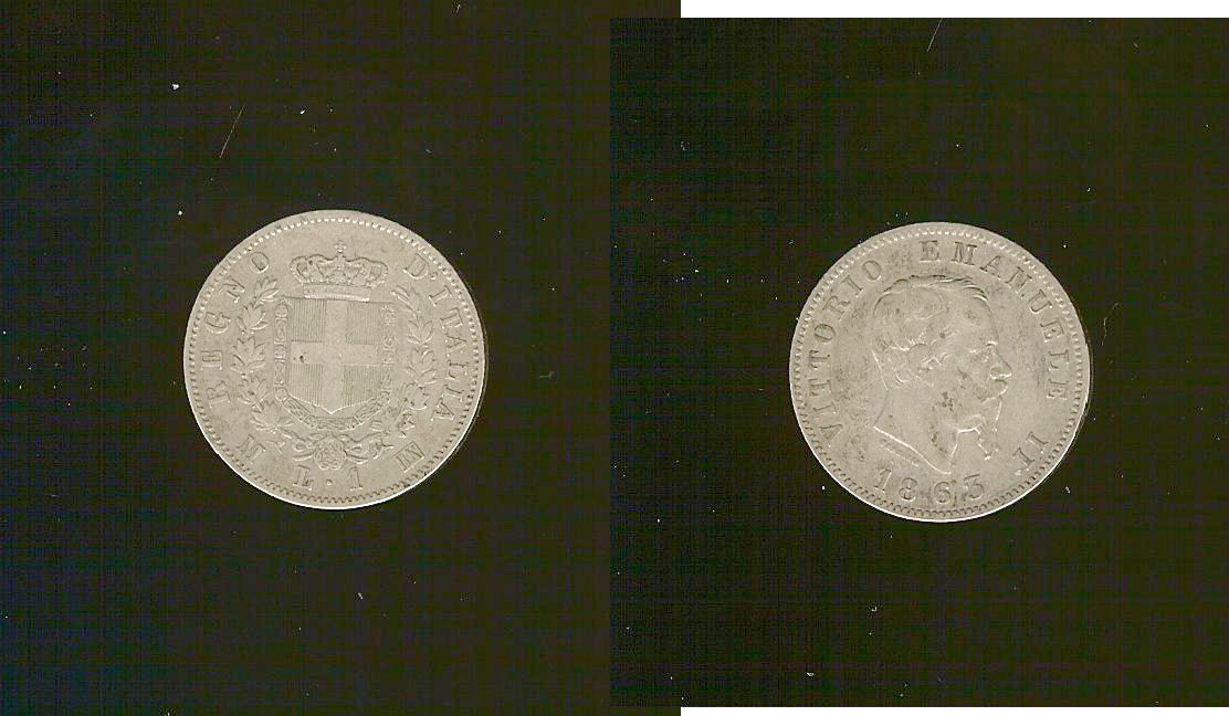Italy 1 lire 1863M gVF